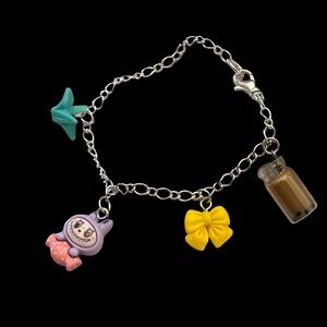 Silver Plated Charm Bracelet with Colorful Charms; 7 inches.